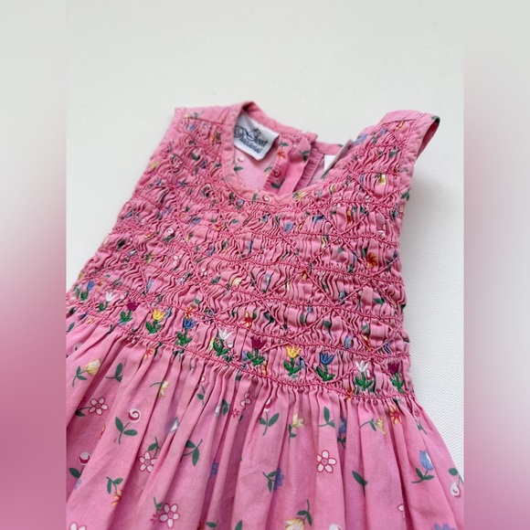 Vintage “Sweet Treasures” Smocked Dress- Pink Floral -Button &Bow Back -Size 24m - Picture 3 of 7